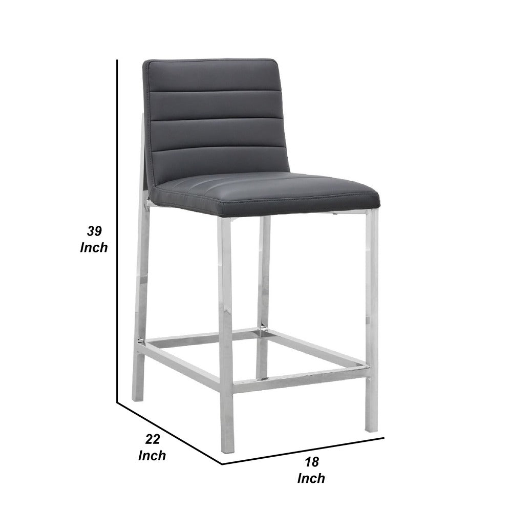 Eun 26 Inch Faux Leather Counter Stool, Chrome Legs, Set of 2, Dark Gray - BM273683