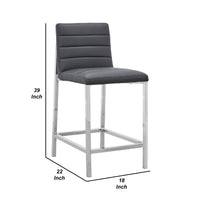 Eun 26 Inch Faux Leather Counter Stool, Chrome Legs, Set of 2, Dark Gray - BM273683