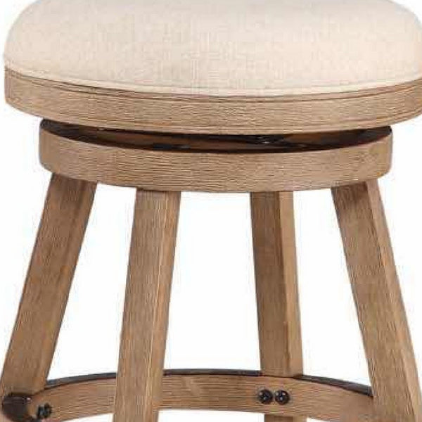 Liam 24 Inch Wood Counter Stool, Swivel Seat, High Density Foam Cushion, Ivory - BM274277