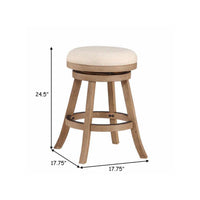 Liam 24 Inch Wood Counter Stool, Swivel Seat, High Density Foam Cushion, Ivory - BM274277