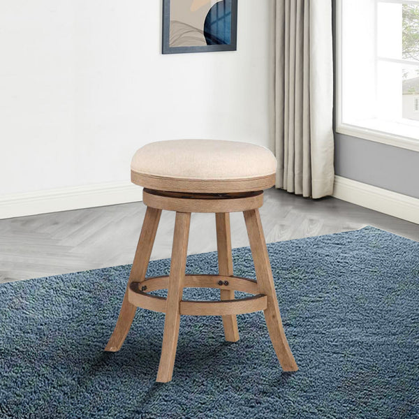 Liam 24 Inch Wood Counter Stool, Swivel Seat, High Density Foam Cushion, Ivory - BM274277