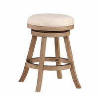 Liam 24 Inch Wood Counter Stool, Swivel Seat, High Density Foam Cushion, Ivory - BM274277