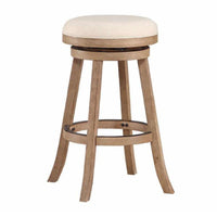 Liam 29 Inch Wood Barstool, Swivel Seat, High Density Foam Cushion, Ivory - BM274278