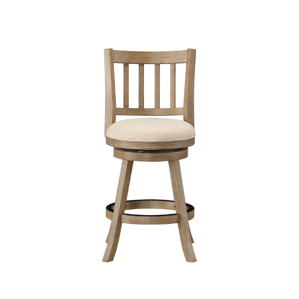 Adam 24 Inch Solid Wood Swivel Counter Stool, Slatted Back, Ivory - BM274279