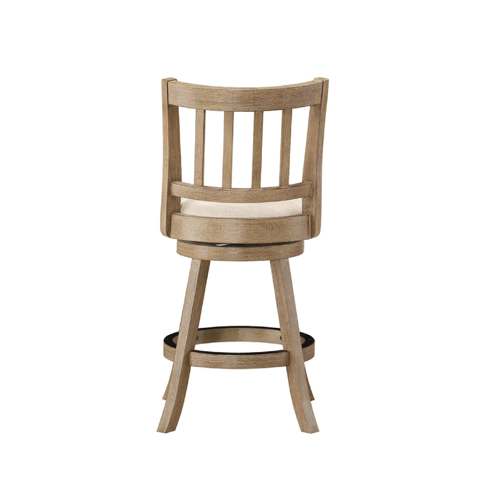 Adam 24 Inch Solid Wood Swivel Counter Stool, Slatted Back, Ivory - BM274279