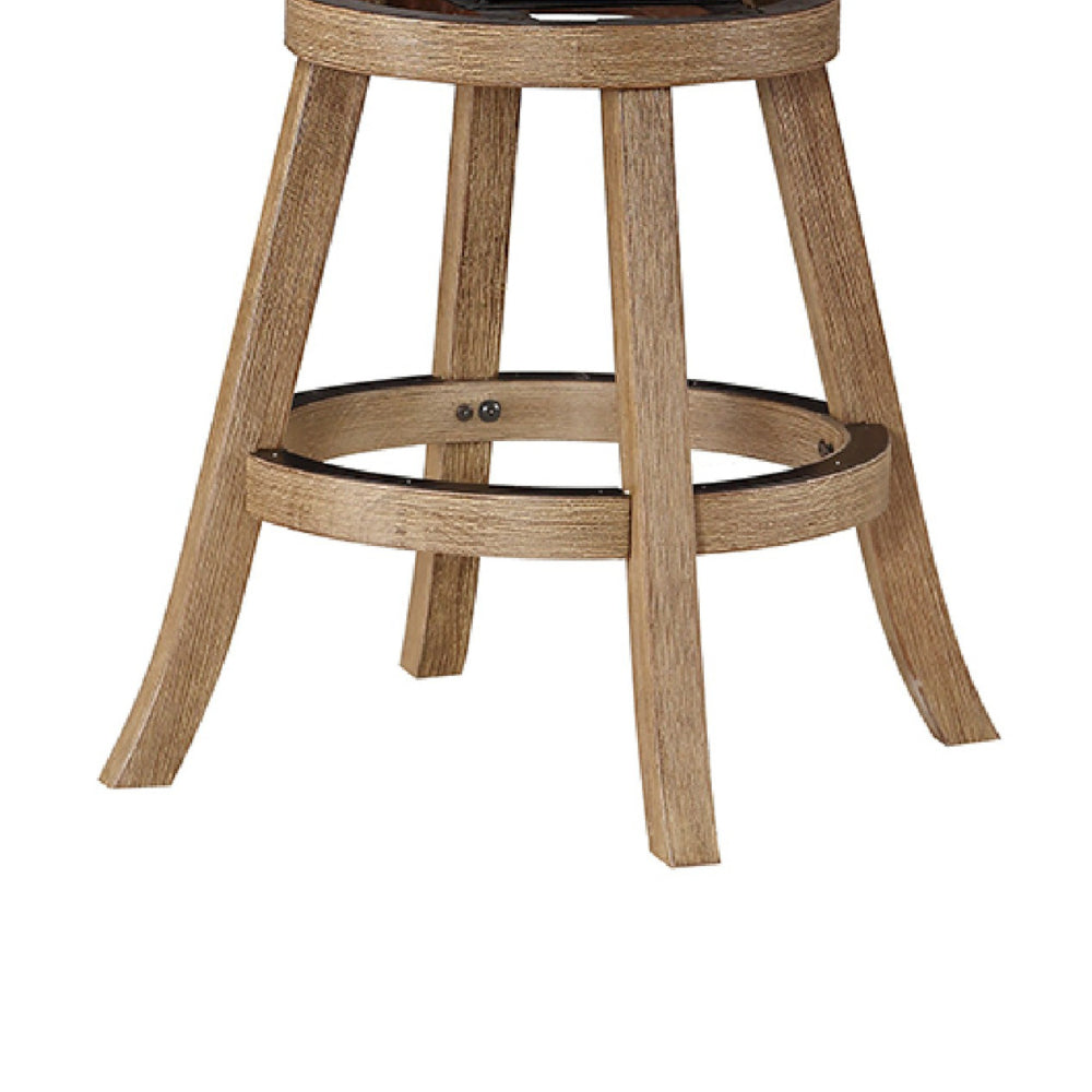 Adam 24 Inch Solid Wood Swivel Counter Stool, Slatted Back, Ivory - BM274279