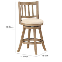 Adam 24 Inch Solid Wood Swivel Counter Stool, Slatted Back, Ivory - BM274279