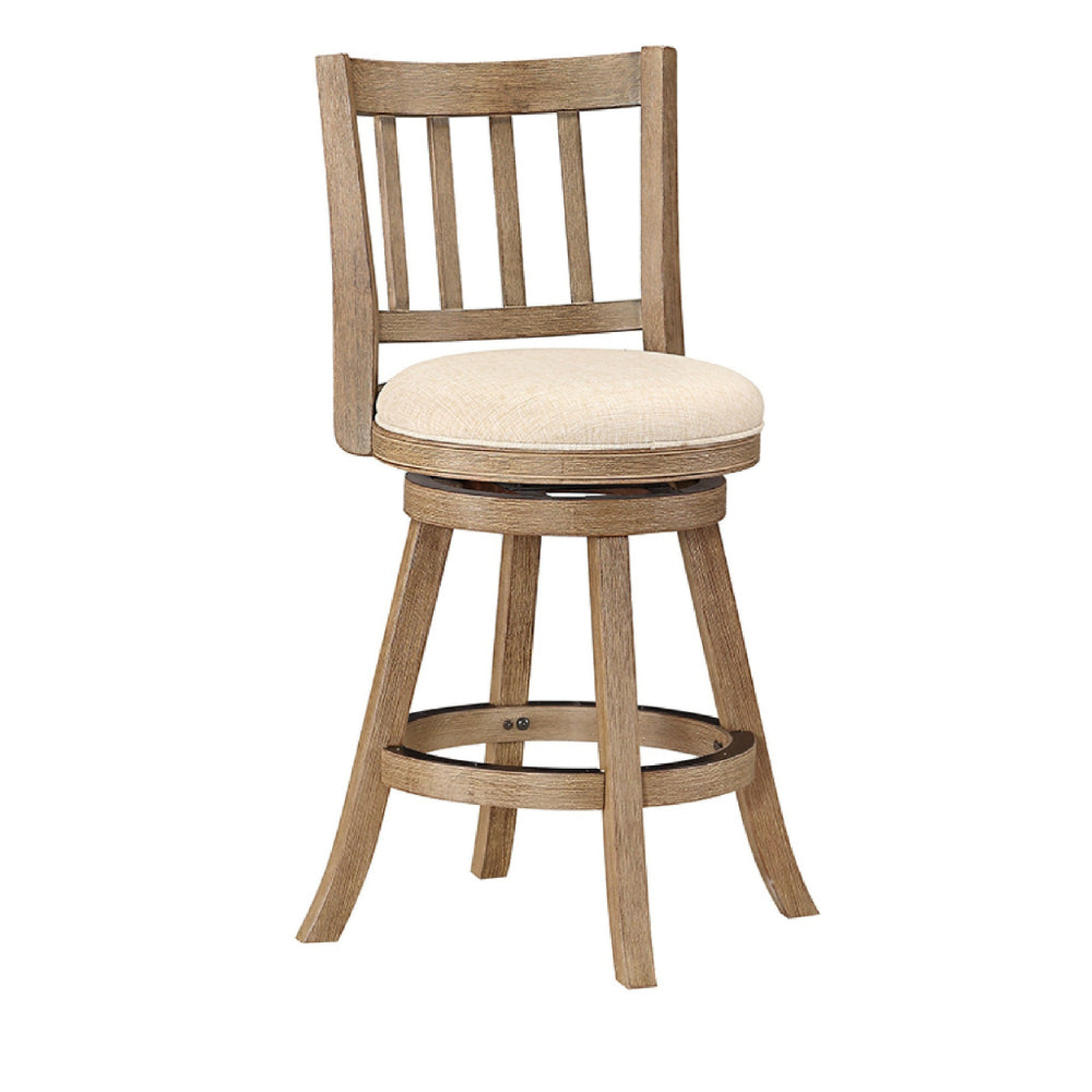 Adam 24 Inch Solid Wood Swivel Counter Stool, Slatted Back, Ivory - BM274279