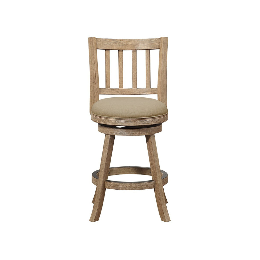 Adam 24 Inch Solid Wood Swivel Counter Stool, Slatted Back, Oat Brown - BM274281