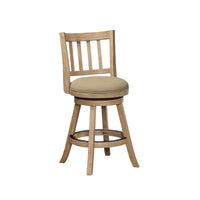 Adam 24 Inch Solid Wood Swivel Counter Stool, Slatted Back, Oat Brown - BM274281