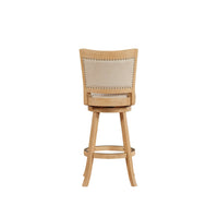 Kia 24 Inch Solid Wood Swivel Counter Stool, Curved Panel Back, Brass Nailheads, Ivory - BM274283