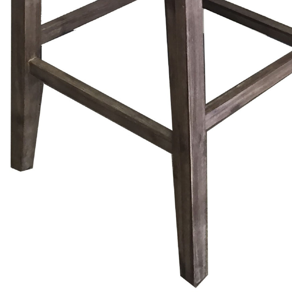 29 Inch Rubberwood Barstool with Wood Grain Details, Panel Back, Brown - BM274285