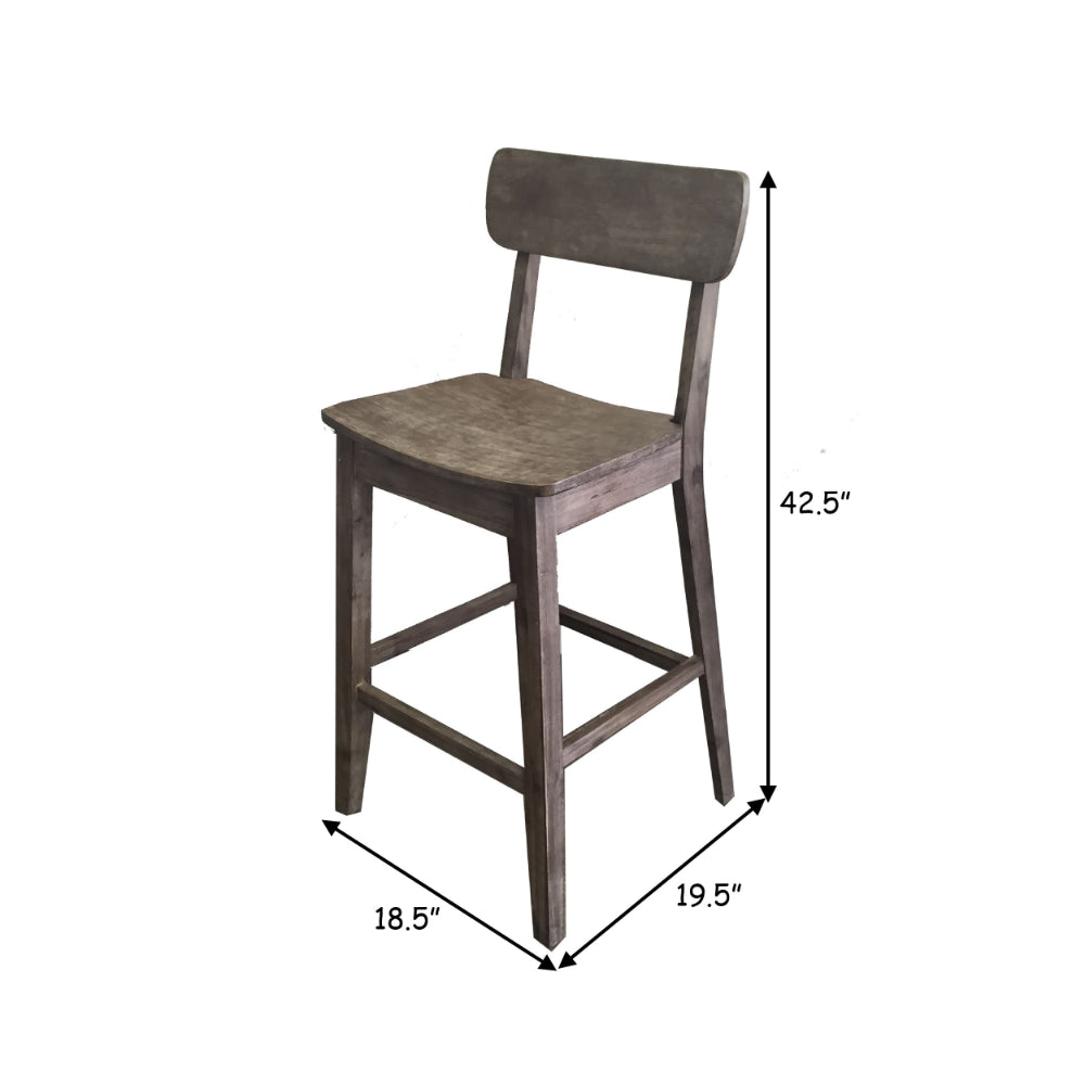 29 Inch Rubberwood Barstool with Wood Grain Details, Panel Back, Brown - BM274285