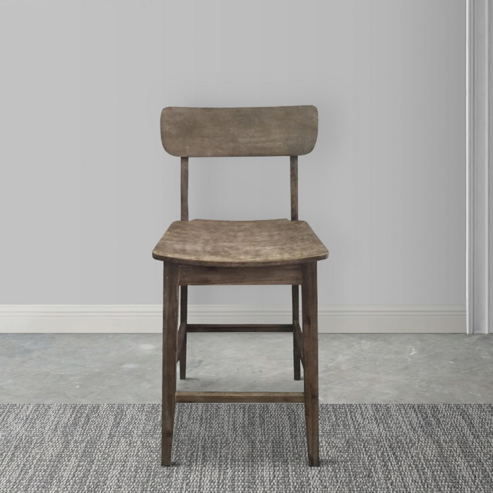 29 Inch Rubberwood Barstool with Wood Grain Details, Panel Back, Brown - BM274285