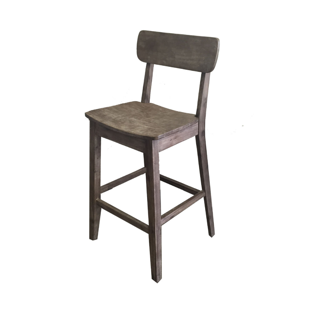 29 Inch Rubberwood Barstool with Wood Grain Details, Panel Back, Brown - BM274285