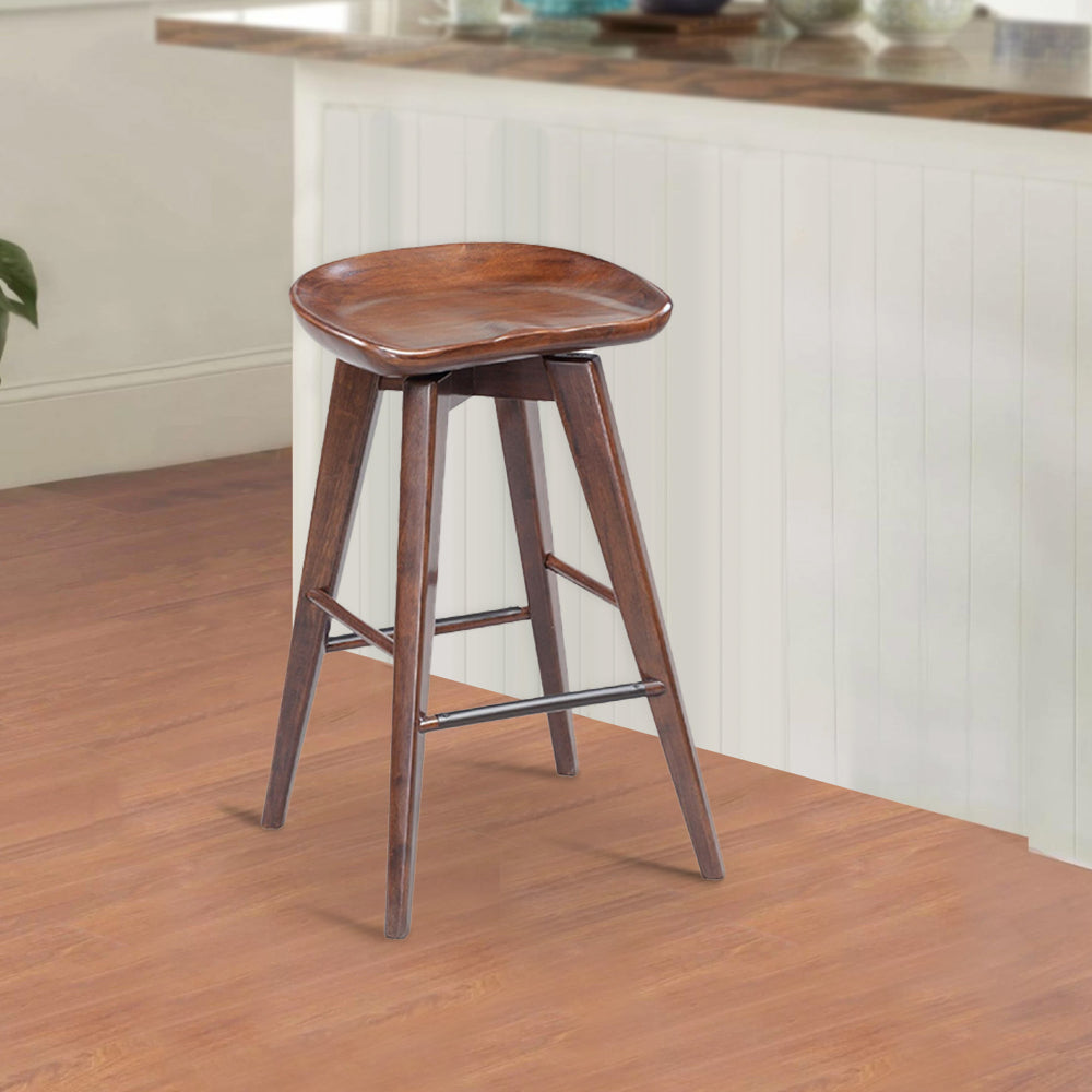 Benjara Esme 24 Inch Swivel Counter Stool Contour Seat Wood