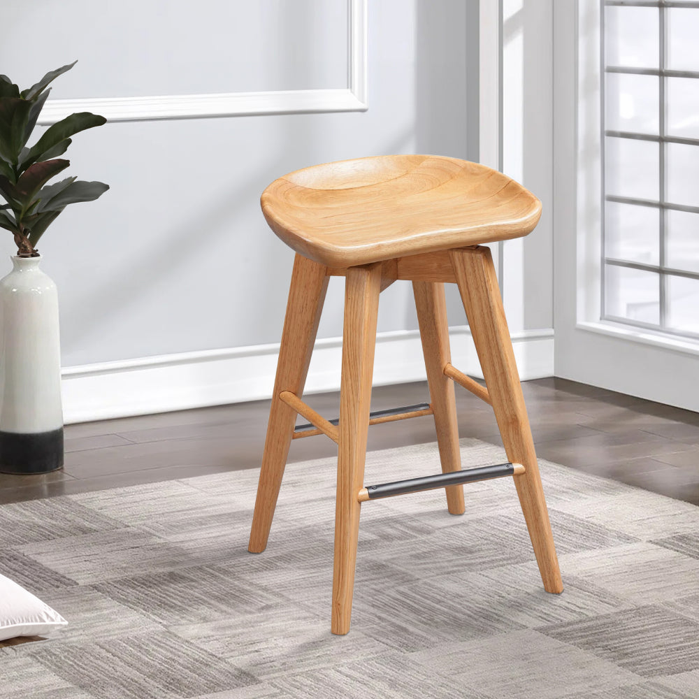 Esme 24 Inch Swivel Counter Stool with Contour Seat, Wood, Natural Brown - BM274308