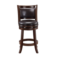 Pal 24 Inch Swivel Counter Stool, Solid Wood, Faux Leather, Espresso Brown - BM274331