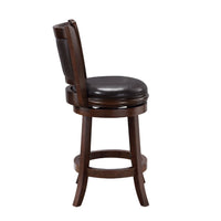 Pal 24 Inch Swivel Counter Stool, Solid Wood, Faux Leather, Espresso Brown - BM274331