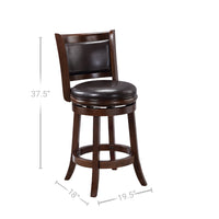 Pal 24 Inch Swivel Counter Stool, Solid Wood, Faux Leather, Espresso Brown - BM274331