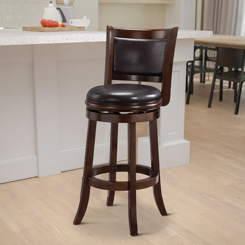Benjara Pal 29 Inch Swivel Bar Stool, Solid Wood, Rich Faux
