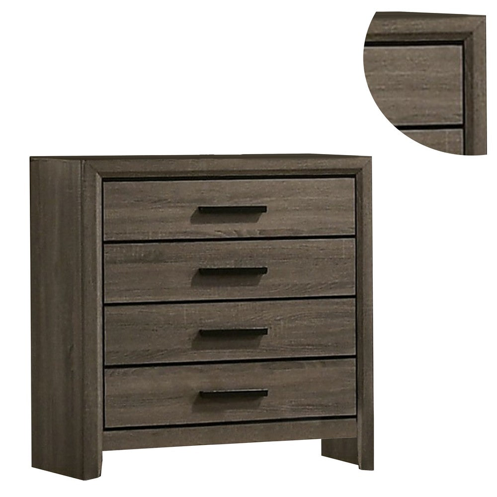 Meli 36 Inch Youth Wood 4 Drawer Tall Dresser with Black Handles, Taupe Gray - BM274501
