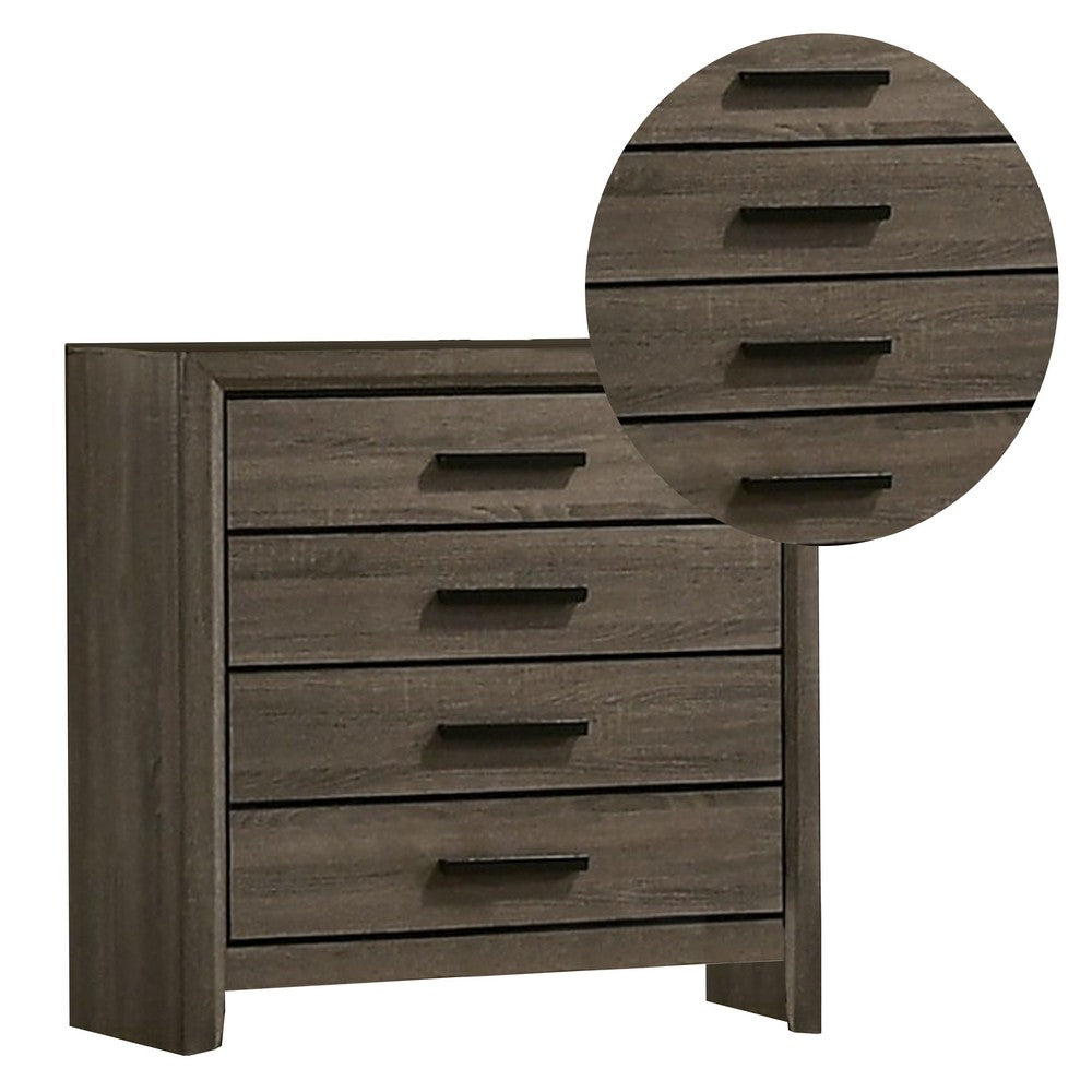 Meli 36 Inch Youth Wood 4 Drawer Tall Dresser with Black Handles, Taupe Gray - BM274501