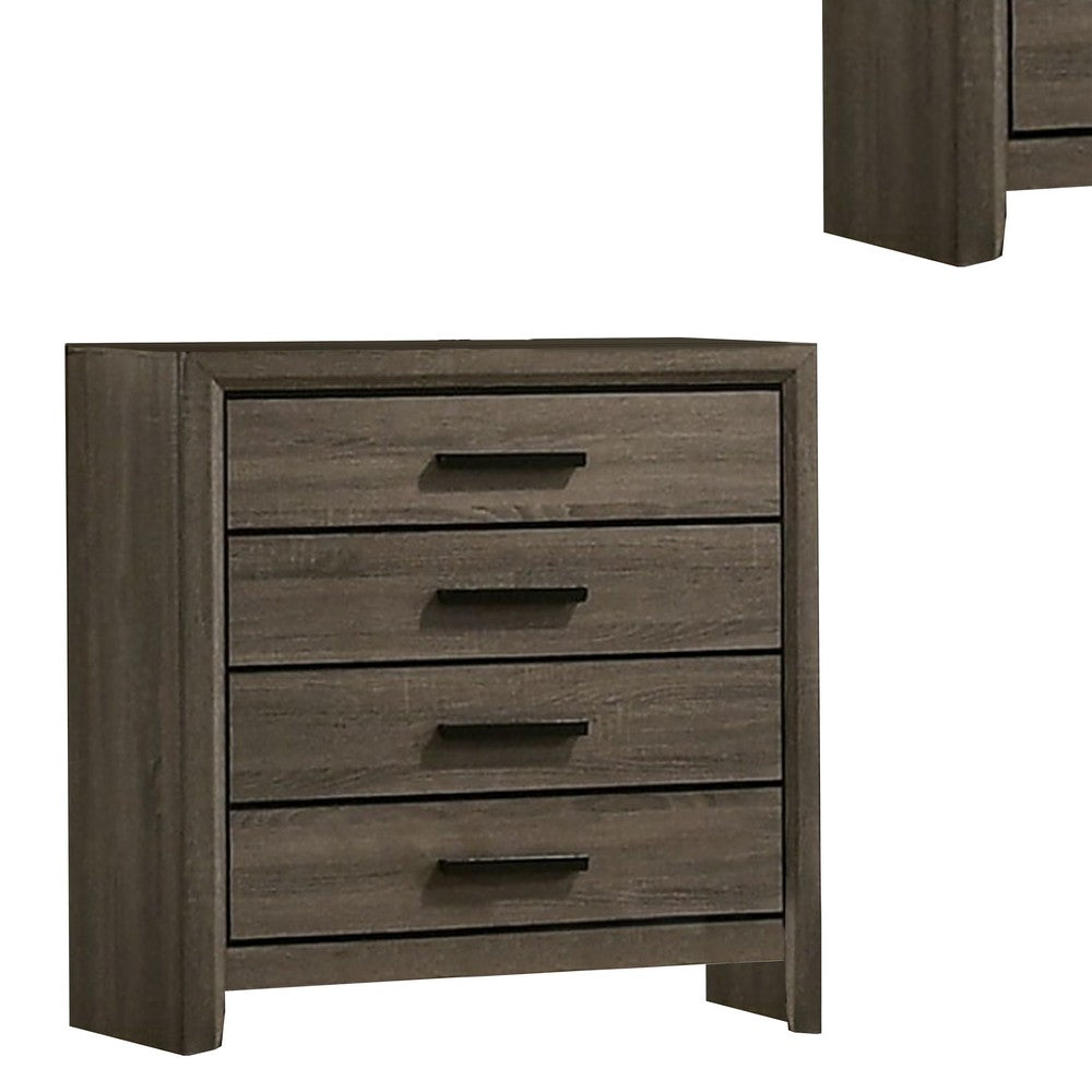 Meli 36 Inch Youth Wood 4 Drawer Tall Dresser with Black Handles, Taupe Gray - BM274501