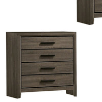 Meli 36 Inch Youth Wood 4 Drawer Tall Dresser with Black Handles, Taupe Gray - BM274501