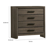 Meli 36 Inch Youth Wood 4 Drawer Tall Dresser with Black Handles, Taupe Gray - BM274501
