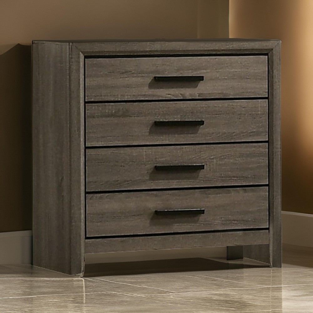 Meli 36 Inch Youth Wood 4 Drawer Tall Dresser with Black Handles, Taupe Gray - BM274501