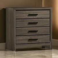Meli 36 Inch Youth Wood 4 Drawer Tall Dresser with Black Handles, Taupe Gray - BM274501