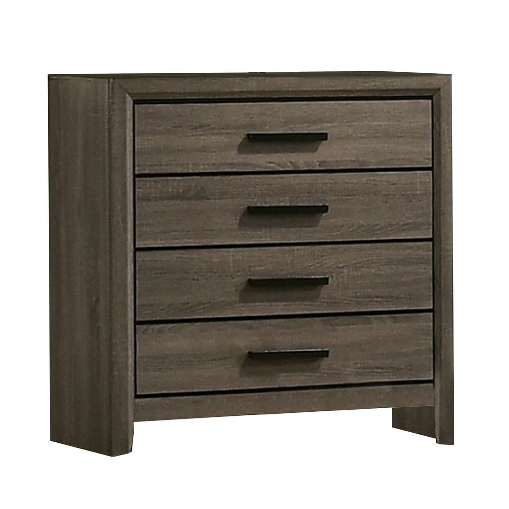 Meli 36 Inch Youth Wood 4 Drawer Tall Dresser with Black Handles, Taupe Gray - BM274501