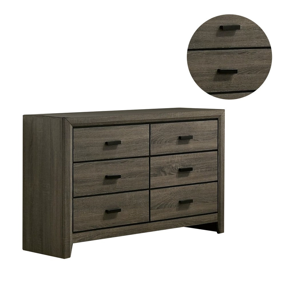 Meli 47 Inch Wood 6 Drawer Dresser with Black Handles, Taupe Gray - BM274502