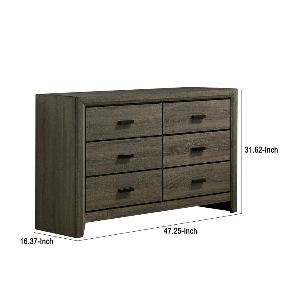 Meli 47 Inch Wood 6 Drawer Dresser with Black Handles, Taupe Gray - BM274502