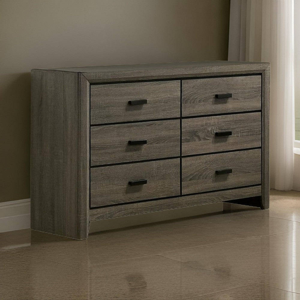 Meli 47 Inch Wood 6 Drawer Dresser with Black Handles, Taupe Gray - BM274502