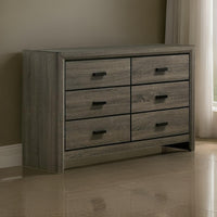 Meli 47 Inch Wood 6 Drawer Dresser with Black Handles, Taupe Gray - BM274502
