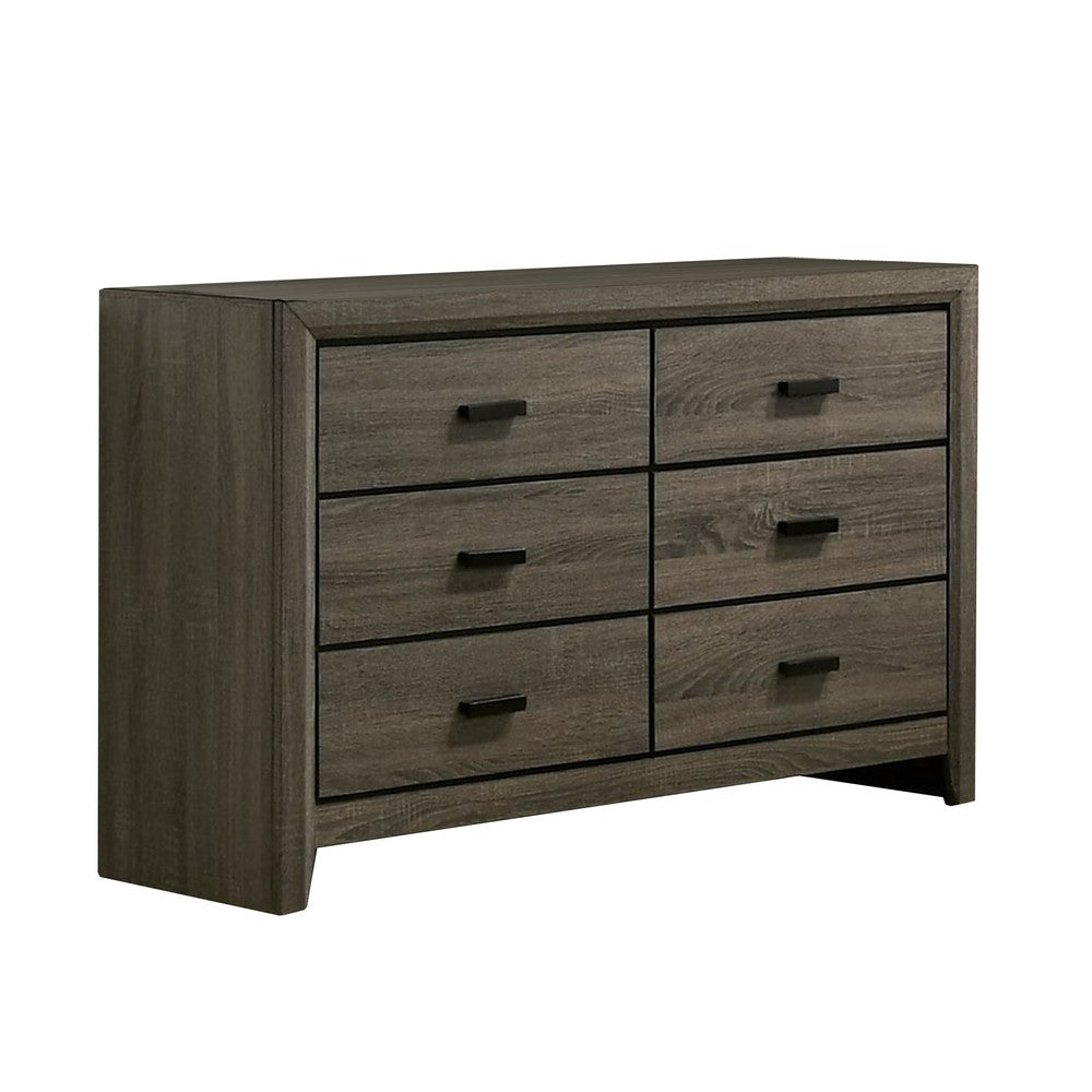 Meli 47 Inch Wood 6 Drawer Dresser with Black Handles, Taupe Gray - BM274502