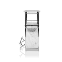 47 Inch Faux Marble Bar Table, Hanging Stemware, Steel Frame, White, Chrome - BM274506