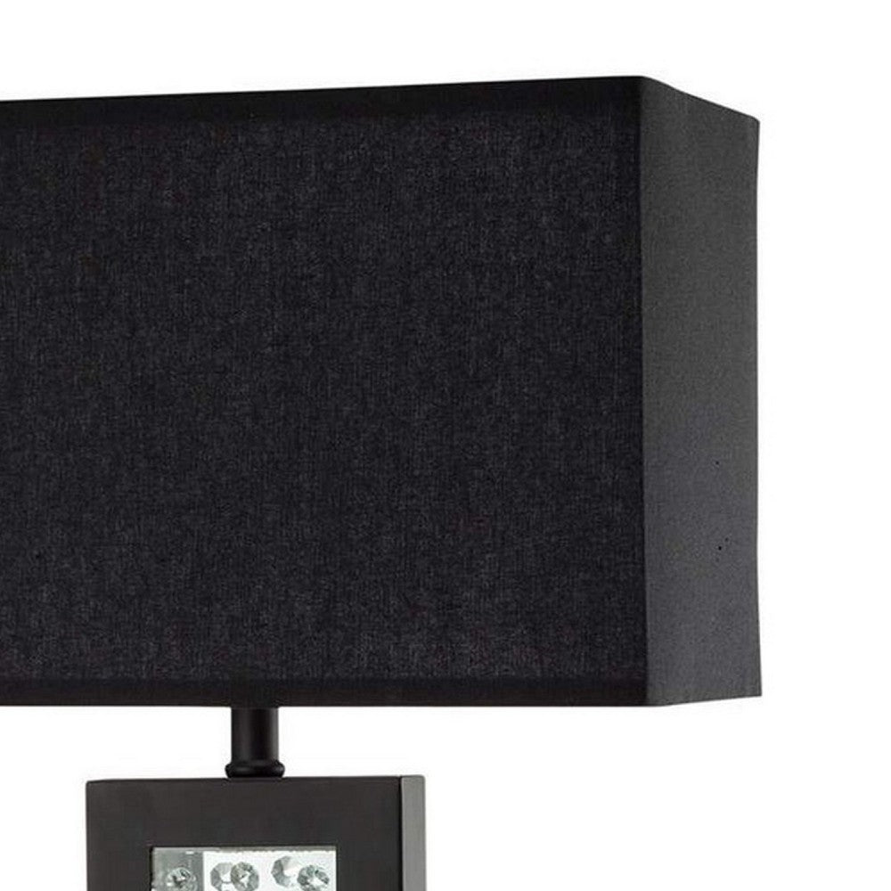 Fred 27 Inch Metal Table Lamp, Glass Panel, Rectangular Shade, Black - BM274508