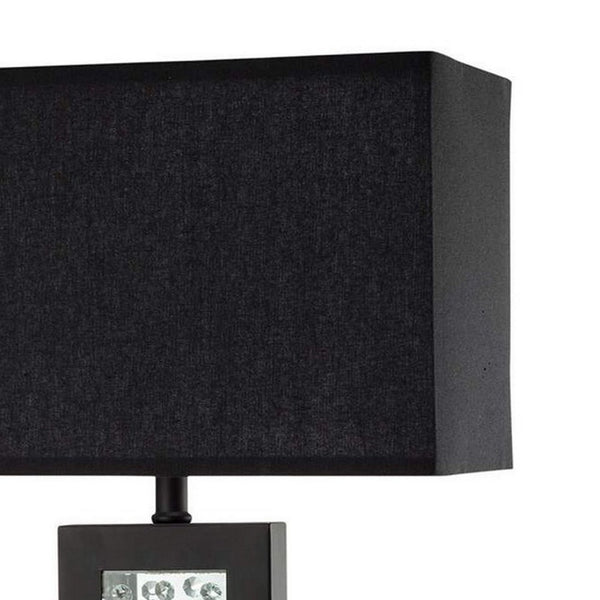 Fred 27 Inch Metal Table Lamp, Glass Panel, Rectangular Shade, Black - BM274508