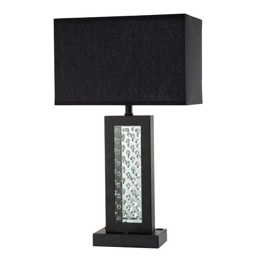 Fred 27 Inch Metal Table Lamp, Glass Panel, Rectangular Shade, Black - BM274508