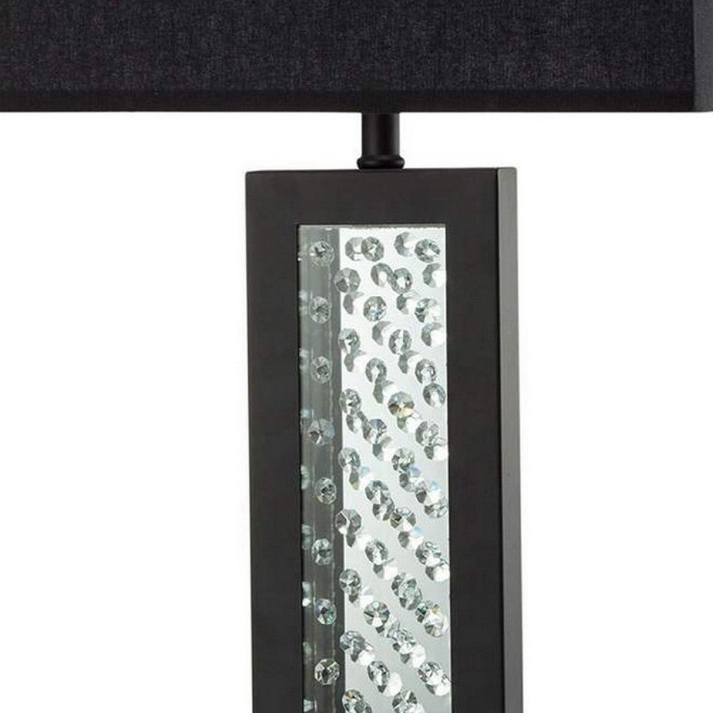 Fred 27 Inch Metal Table Lamp, Glass Panel, Rectangular Shade, Black - BM274508