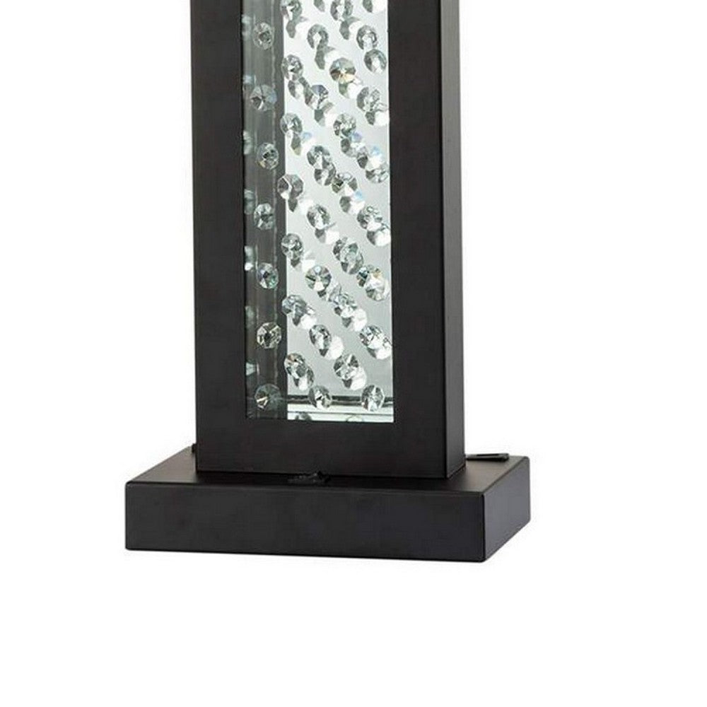 Fred 27 Inch Metal Table Lamp, Glass Panel, Rectangular Shade, Black - BM274508