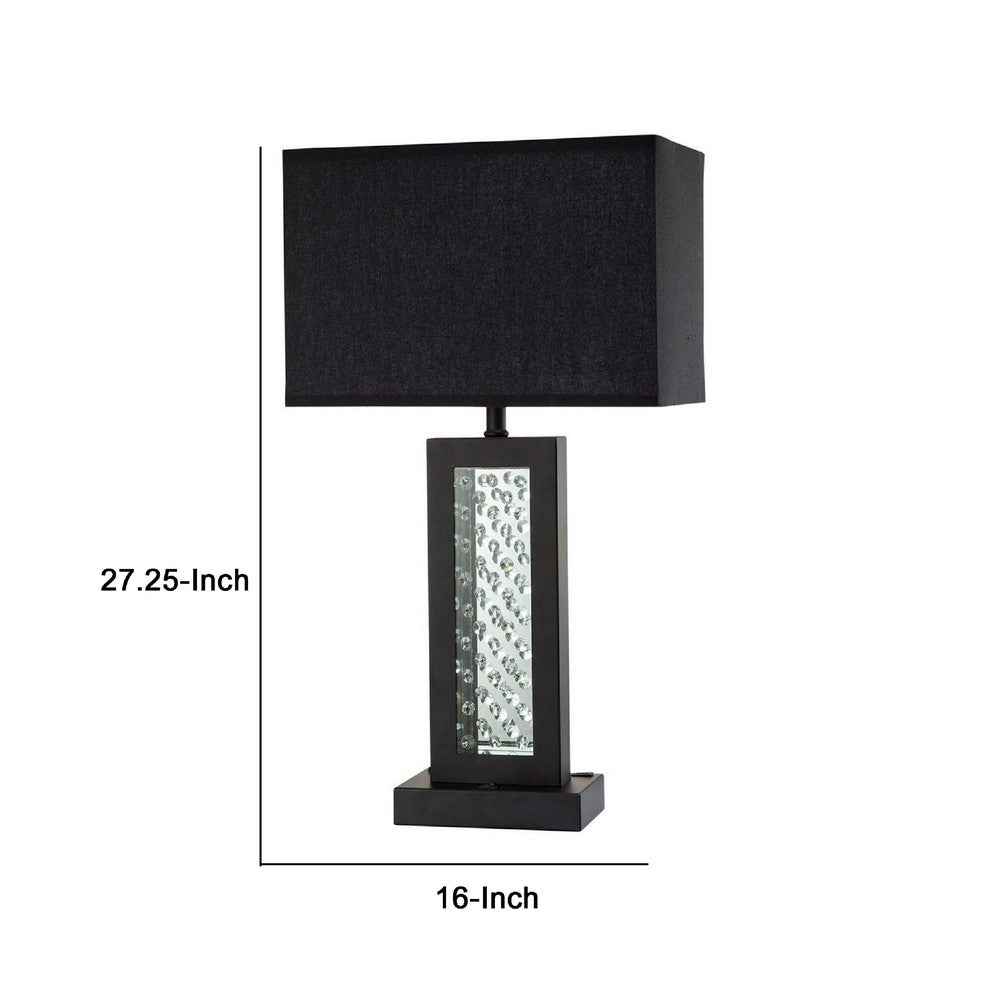 Fred 27 Inch Metal Table Lamp, Glass Panel, Rectangular Shade, Black - BM274508