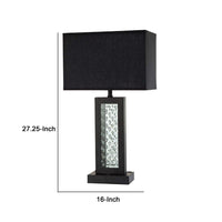 Fred 27 Inch Metal Table Lamp, Glass Panel, Rectangular Shade, Black - BM274508