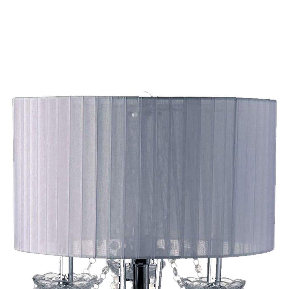 Bob 30 Inch Table Lamp, Pleated Shade, Crystal Droplets, White - BM274514