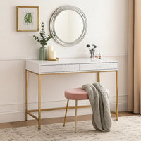 47 Inch Desk Console Table, 2 Drawers, Metal Frame, White, Gold - BM274608