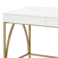 50 Inch Desk Console Table, 2 Drawers, Metal Inverted U Frame, White, Gold - BM274609