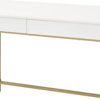 50 Inch Desk Console Table, 2 Drawers, Metal Inverted U Frame, White, Gold - BM274609